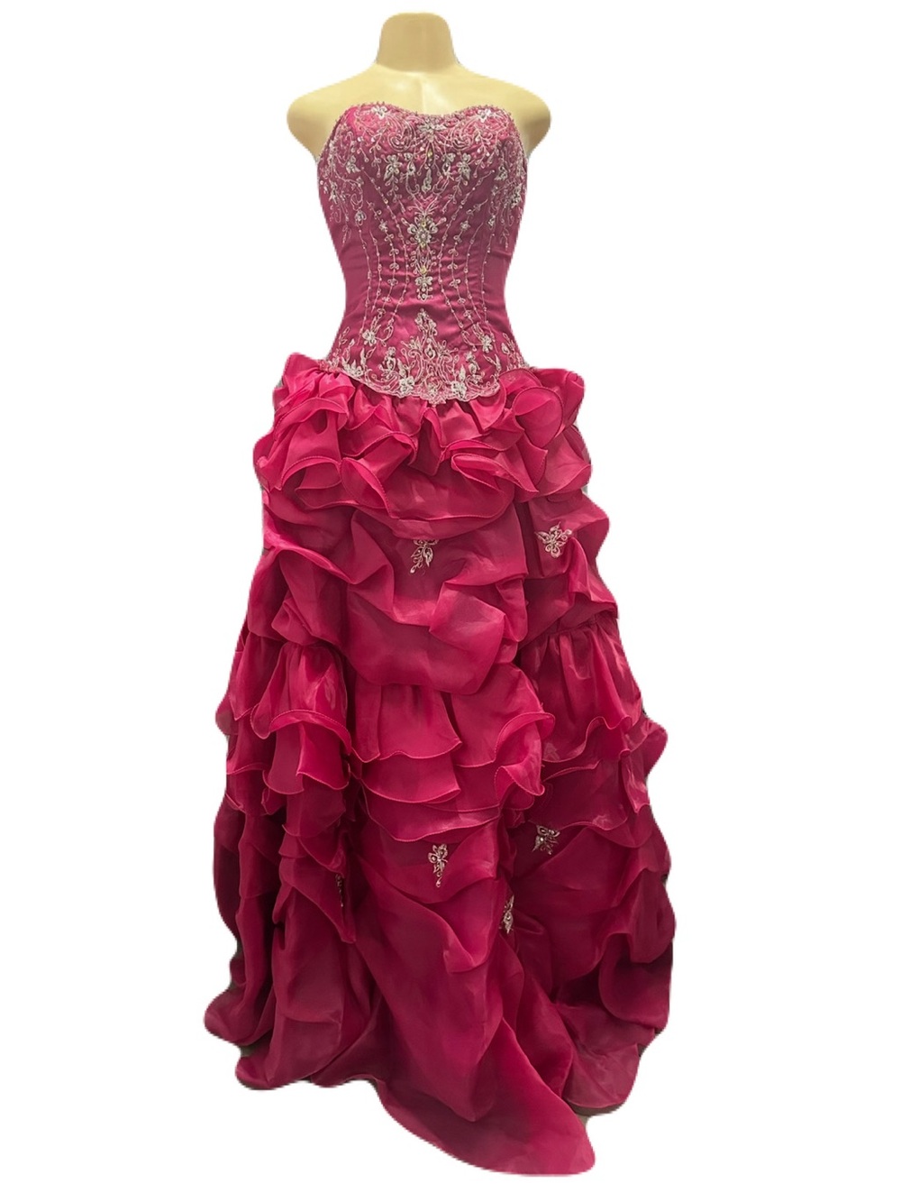 NWT Mary's Bridal Strapless Organza Fuchsia-Multi Quinceañera BallGown Size 8
